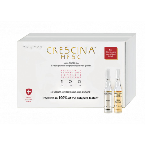 Crescina Re-Growth HFSC 500 Complete Treatment Man Ampulu komplekss matu augšanas atjaunošanai, vīriešiem 40amp. (20+20)