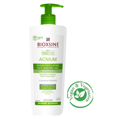Bioxsine Acnium Sebum Regulating Face Washing Gel Sejas tīrīšanas līdzeklis taukainai problemātiskai ādai 500ml
