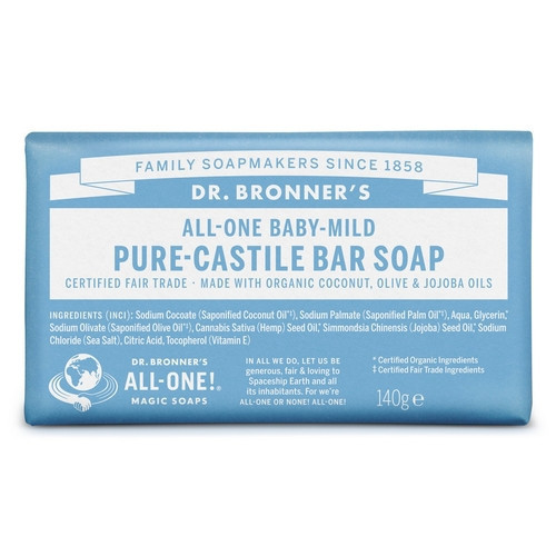Dr. Bronner's BabyMild Unscented PureCastile Bar Soap Cietās ziepes 140g