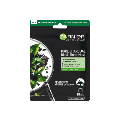 Garnier Charcoal and Black Tea Hydrating Face Sheet Mask 28g