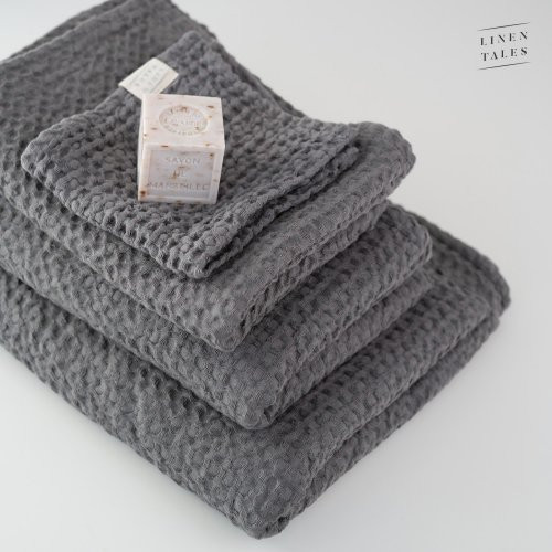 Linen Tales Dark Grey Linen & Cotton Honeycomb Waffle Towel Vannas dvielis 30x30cm