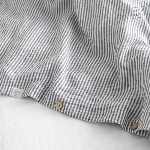 Linen Tales Thin Black Stripes Linen Duvet Cover Set Lina gultasveļas komplekts 200x200 50x70*2