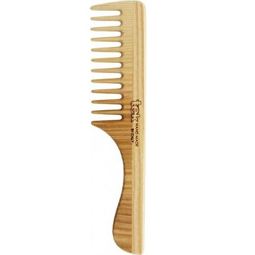 TEK Natural Comb With Wide Teeth and Handle Plata matu ķemme ar koka zobiem